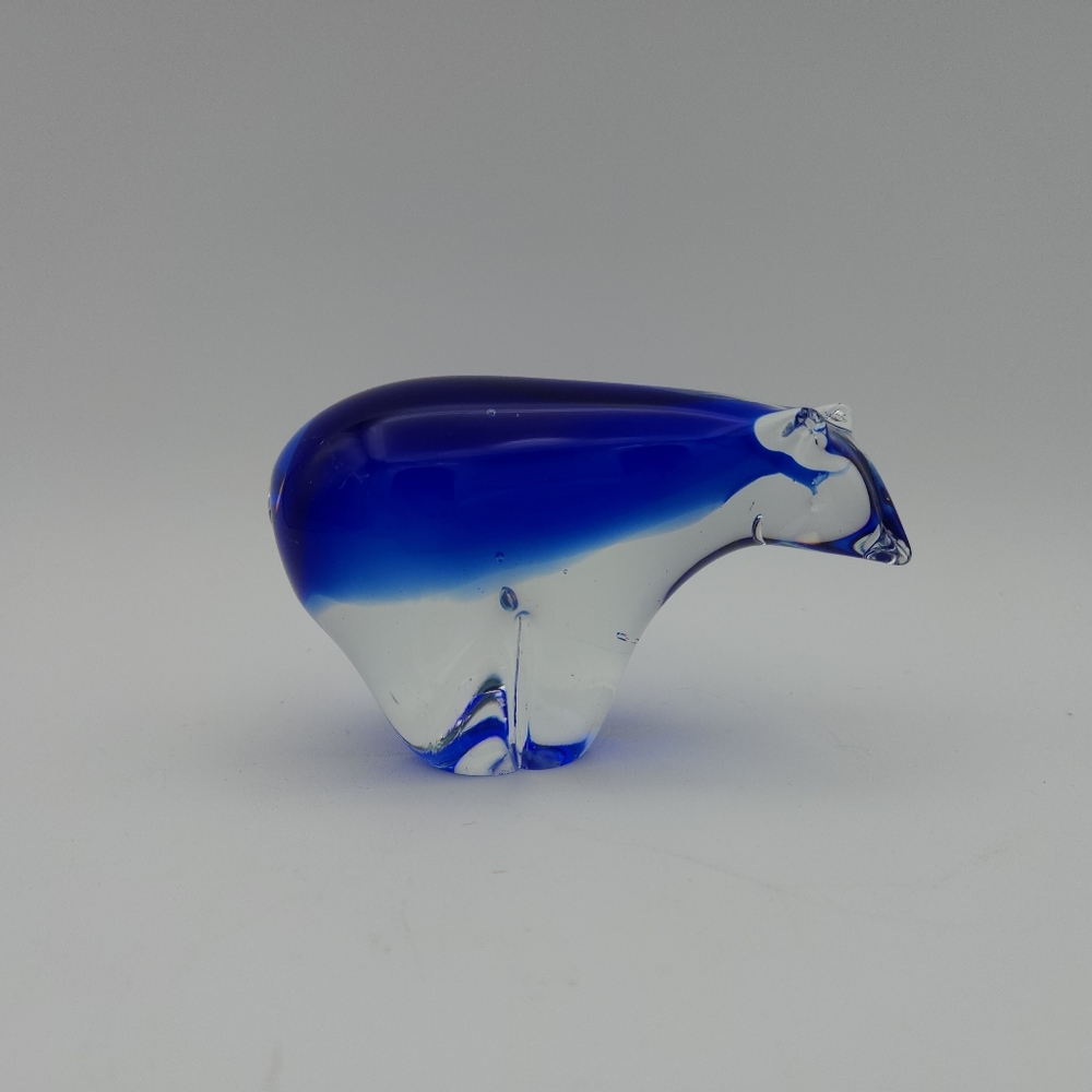 Hand Blown Art Glass Blue Polar Bear Paperweight Collectible Figurine